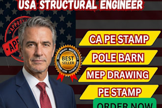 licensed structural engineer pe stamp in california, texas, ut, wa, ny, mc, sc,