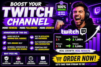organically boost your twitch channel and increase your live viewers, chatters