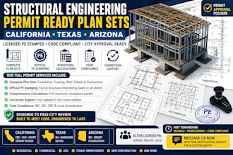 design full structural permit plans and pe stamp for california texas arizona