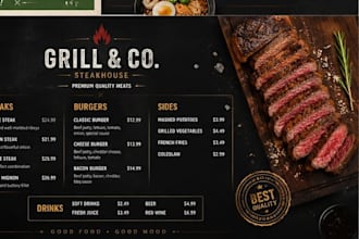 a modern restaurant menu, cafe menu and food flyer