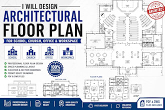 design architectural floor plan for school, church, office and workspace