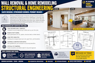 design wall removal beam calculations and pe stamp for california texas arizona