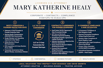 be your US attorney for c corp, llc formation  founder protection legal document
