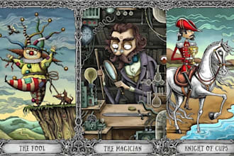 draw custom tarot card, oracle cards, zodaic playing cards, card game artwork