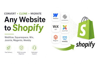convert clone migrate wix squarespace webflow joomla weebly to shopify wordpress