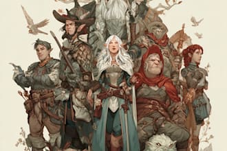 draw custom dnd character party or fantasy rpg illustration