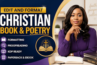 proofread christian book, kdp book formatting, poetry, memoir and novel