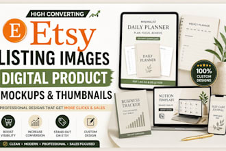 design high converting etsy listing images, mockups and thumbnails