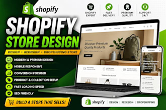 design shopify website, redesign shopify store, and build dropshipping store
