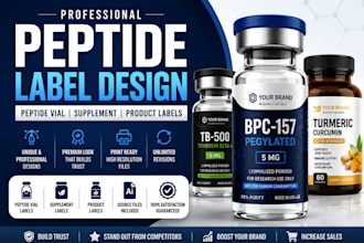 peptide label design, peptide vial label, product label design, supplement label