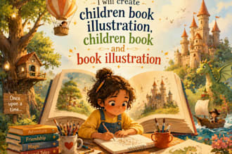 create children book illustration, children book and book illustration