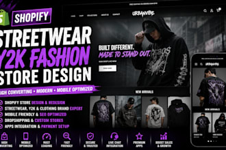 design shopify y2k streetwear website clothing brand website, y2k clothing store