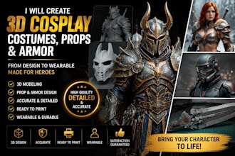 create custom 3d cosplay characters, props, 3d armor design