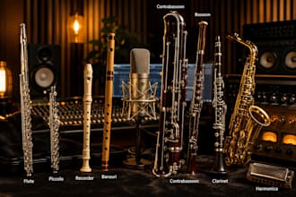 record flute, piccolo, recorder, bansuri, bassoon,clarinet, and other woodwinds