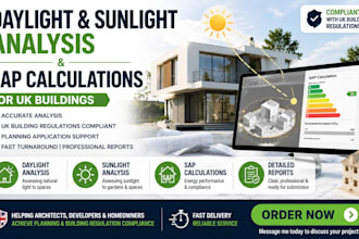 provide daylight and sunlight analysis with sap calculations for UK buildings