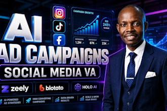 create high converting zeely blotato ad campaigns holo ai social media VA