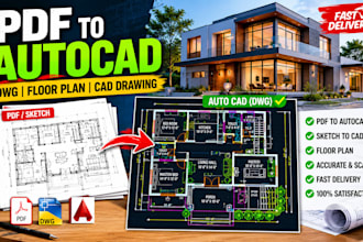 convert pdf, sketch or image to autocad dwg floor plan drawing
