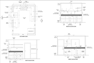 do kitchen detail drawing, plan ceiling, cabinet, sink and window layout design