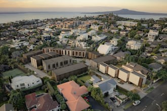 3d render aerial townhouse visual, gated residential real estate development