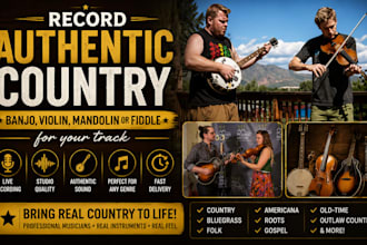 record pro authentic country banjo, violin, mandolin or fiddle for your track