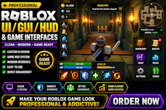 design roblox UI, gui, hud and game interfaces