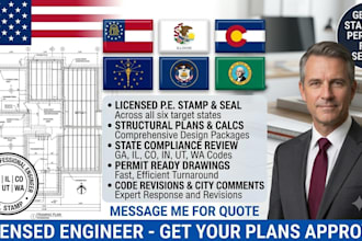 provide pe stamped structural and architectural plans for ga, il, co, in, ut, wa