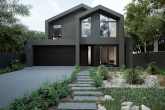 evaluate 3d cabin house exterior, facade,landscape design, real estate rendering