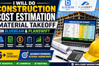 do construction cost estimation material takeoff on bluebeam, planswift