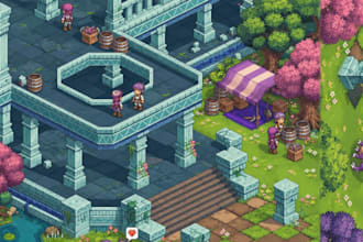 isometric pixel art character animation pixel game assets, pixel art background