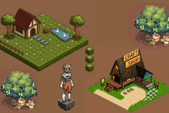 isometric pixel art character animation, pixel game assets, pixel art background