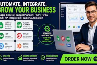 setup google sheets, budget planner, hcp , twilio, CRM, API integration, zapier