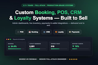develop a full stack booking, pos, CRM or loyalty system with nodejs and react