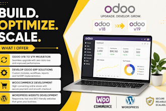 migrate odoo v18 to v19, develop odoo erp, woocommerce and wordpress website