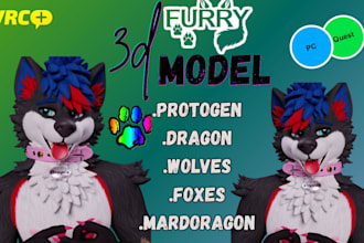 do realistic 3d furry model, vrchat avatar, vtuber model for pc, quest