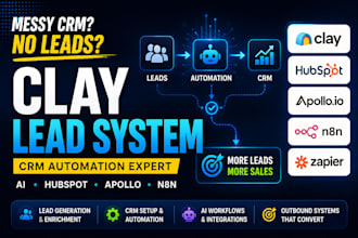 setup clay com, hubspot CRM, apollo io, n8n, zapier and ai automation