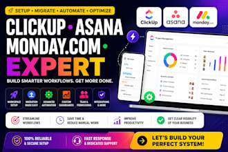 migrate and connect clickup asana monday com with automation and dashboard