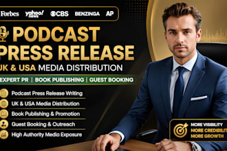 write UK USA podcast book press release public relation for media exposure