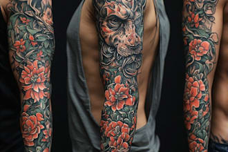 create sleeve tattoo design in geometric style