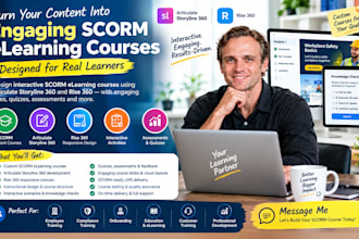 design instructional scorm elearning course, articulate storyline 360, rise 360