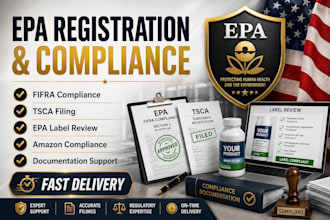 handle epa registration, fifra compliance, tsca filing and label review