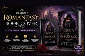 design a stunning romantasy book cover for KDP, ingramspark