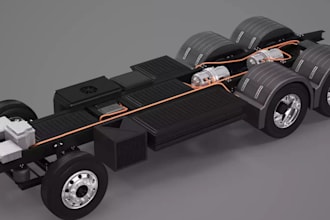 render 3d electric truck chassis,6x4 drivetrain, xray vehicle design, rear axles