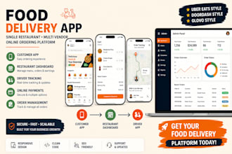 build food delivery app online ordering website, single or multi vendor platform