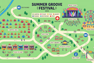 event maps, festival maps, interactive venue map, vector tourist navigation map