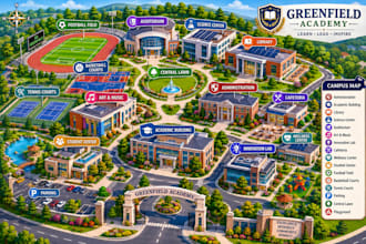 draw a map of site plan, office, school, campground, collage and property map