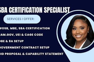 do wosb, mbe,sba certification, cage code, government contract, dbe and 8a setup