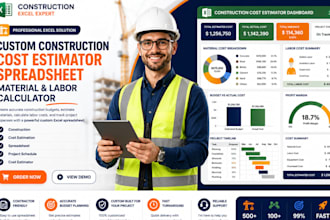 custom excel construction cost estimator material  labor calculator spreadsheet