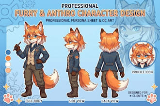 illustrate your furry fursona character sheet and anthro oc design