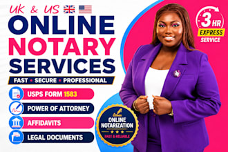 do remote UK US online notary services for usps 1583, and document notarization