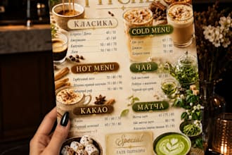create a stylish coffee shop menu for cafes and brands